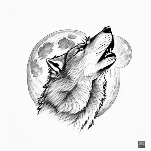 A Wolf Howling At The Moon In A Mesmerizing Dotwork Style