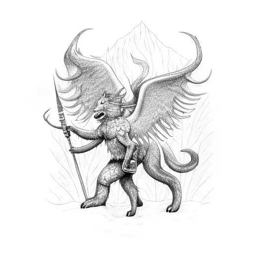 Firefighter Battling A Mythical Creature In A Forest