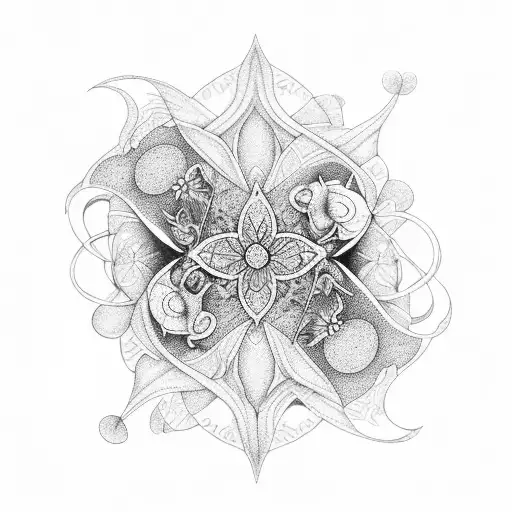 An Intricate Lily Pond With A Witch Casting Spells Surrounded By Dotwork Patterns