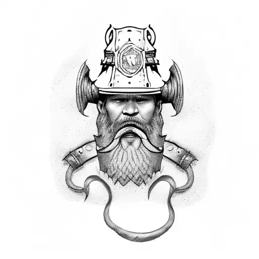 A Firefighter With A Viking Warrior Design