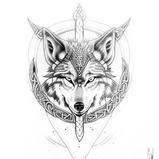 Detailed Dotwork Tattoo Of A Viking Longship With A Wolf Figurehead