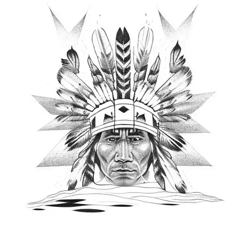 Native American Headress Above A Camp Fire With W Wolf
