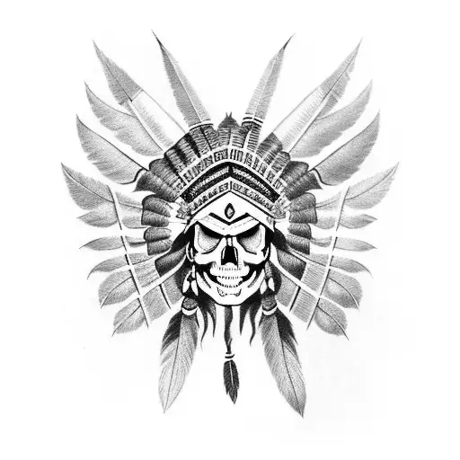 Indian Headdress Being Worn By A Skull