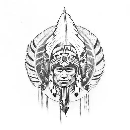 Native American Feathers Joining Fire With Totem Pole