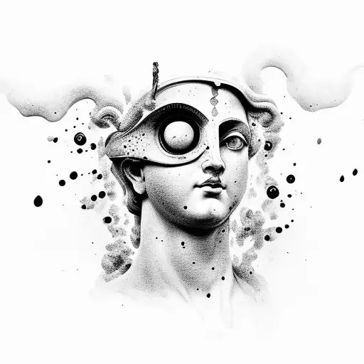 Ancient Greek Statue With Black Liquid Pouring Out Of Eyes Upwards