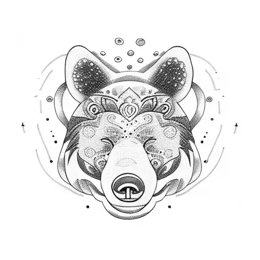 A Dotwork Tattoo Of A Bear Sleeping Peacefully On A Sandy Beach