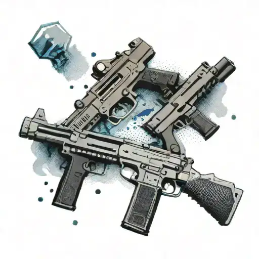 Create A Dynamic Composition Of Various Firearms Forming A Thin Blue Line Symbol