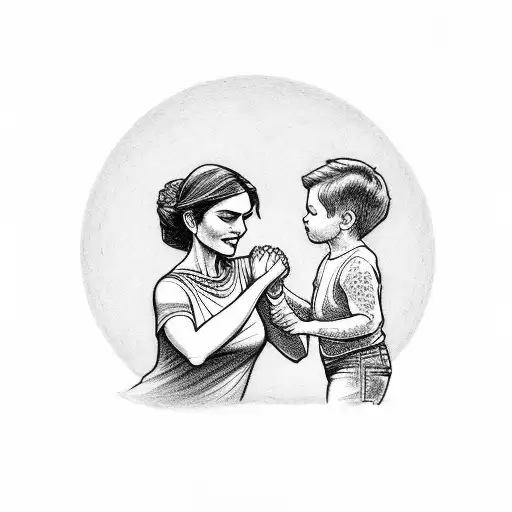 A Mother Holding Hands With Her Child With A Festival Scene In The Background