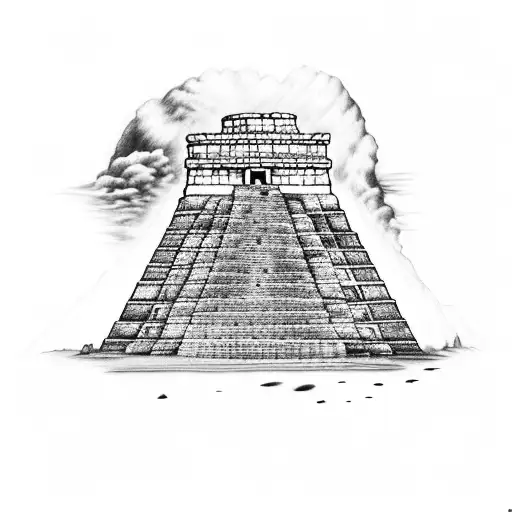 Mayan Temple Ruins With A Mayan Warrior Silhouette