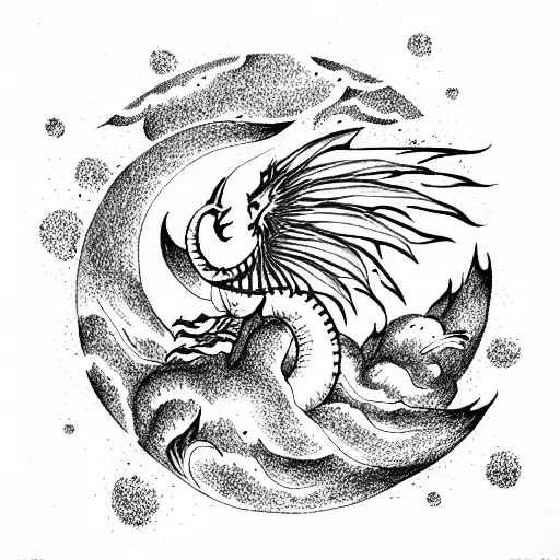 Moon Dragon With Wide Wings