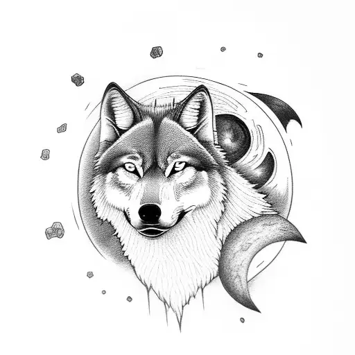 A Realistic Black-grey Tattoo Of A Wolf Howling At The Moon With Honey Dripping From Its Mouth