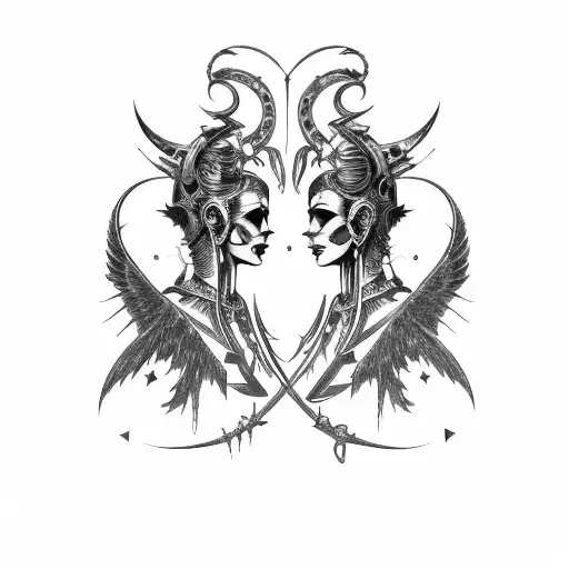 Goth Cyborg Sci Fi Loving Smiling Gemini Sisters With A Winged Dagger In The Bottom