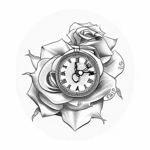 Cross With Roses And Clock