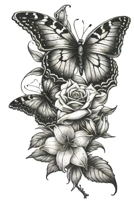 Roses Lily Flowers And Butterfly Emerging