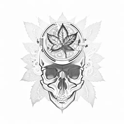 A Skull With Circuitry Patterns And Marijuana Leaves As The Eyes