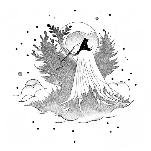 A Witch Flying On A Broomstick Over A Moonlit Forest