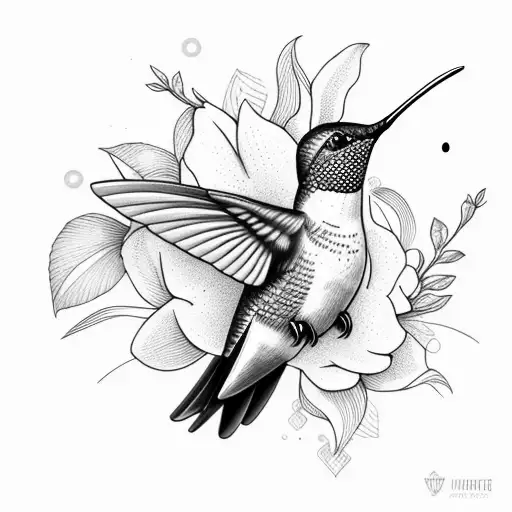 Hummingbird Com Flores E Chamas