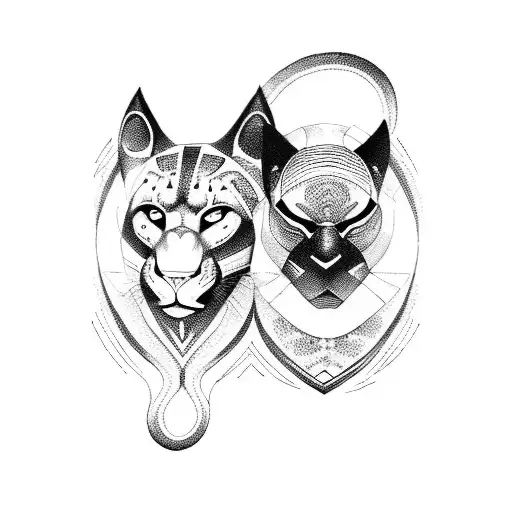 Male And Female Black Panther In Ying Yang Symbol Surrounded By Jungle