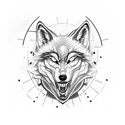 A Wolf Howling At The Moon With Mechanical Gears As Its Eyes