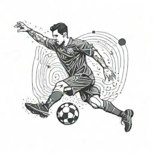 Illustrate A Football Player Kicking A Plasma Ball In A Fc Barcelona Jersey