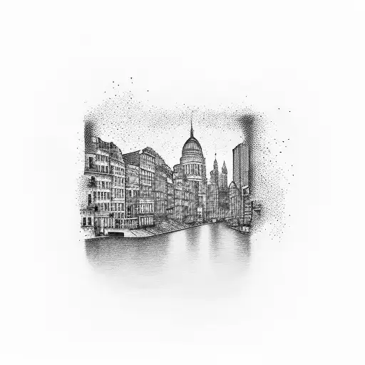 Big City With Small Town Reflection In Water