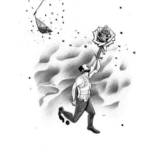 Man In Free Fall With A Rose In His Hand Shattering