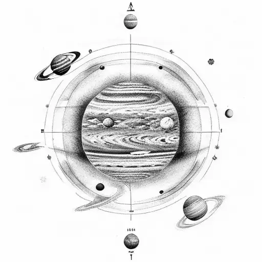 A Dotwork Tattoo Of A Solar System With Each Planet Represented By A Different Constellation