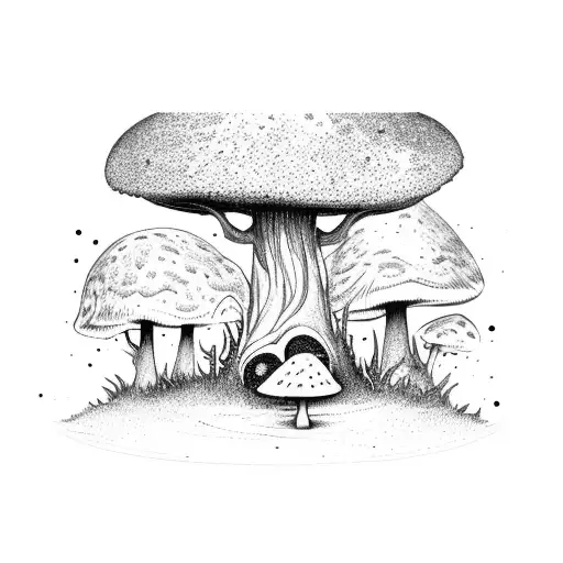 A Mystical Forest With Towering Mushrooms And A Hidden Fairy Peeking Out From Behind A Tree