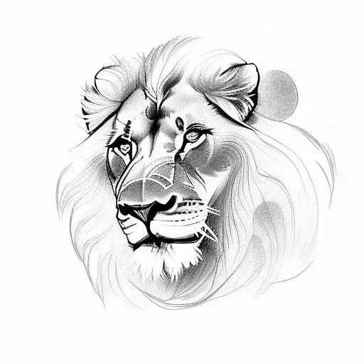 Lion With A Female And A Male Cub