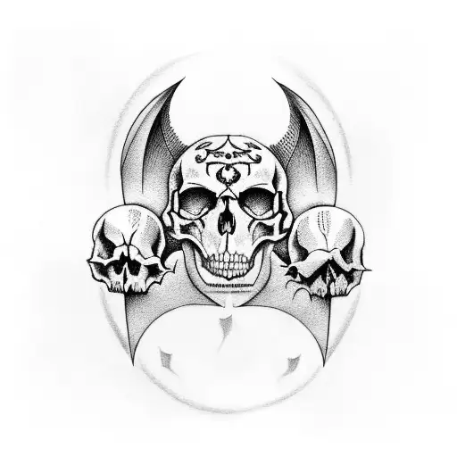 Pumpkin With Bat Skulls Around It