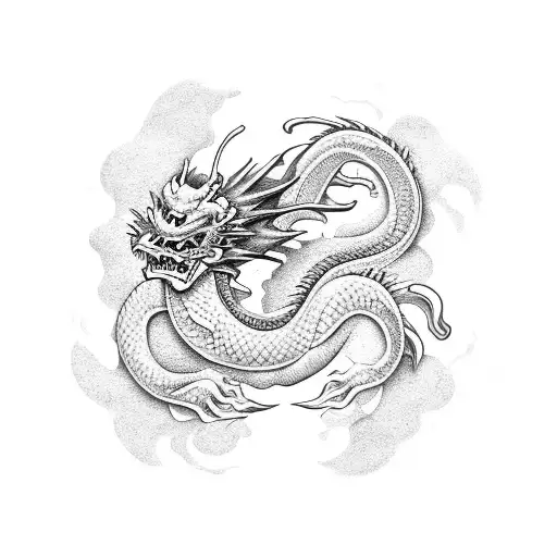 Japanese Dragon Guarding A Sacred Amulet