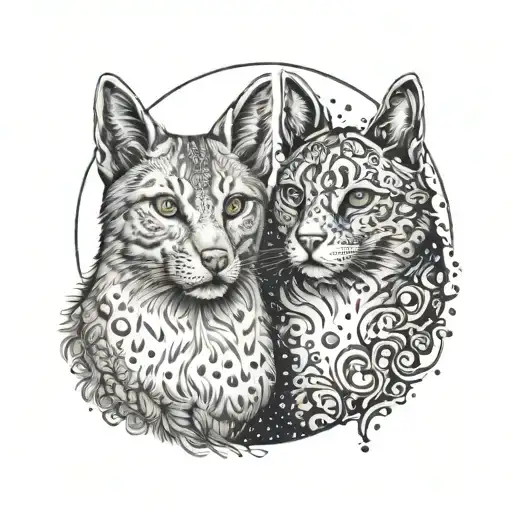 Dog And Cat Under The Moon Surrounded