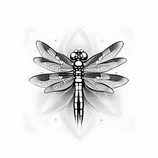 Dragonfly With Mandala In Pointillism