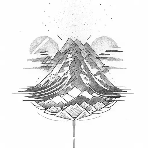 Mountain With A Sunset And A Waterfall With Four Different Levels