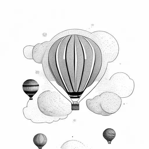 A Dotwork Design Featuring A Minimalistic Hot Air Balloon And A Travel Theme