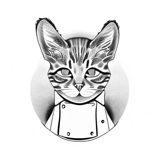 A Dotwork Tattoo Of A Chef Cat Cooking In A Kitchen