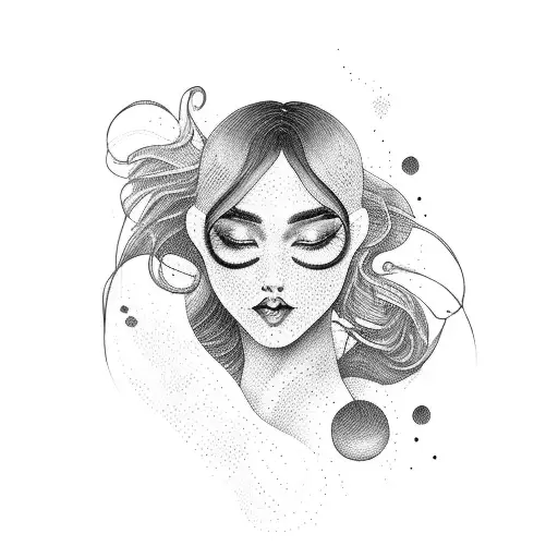 Dotwork Portrait Of A Sexy Woman With Flowing Hair And Bold Dance Moves