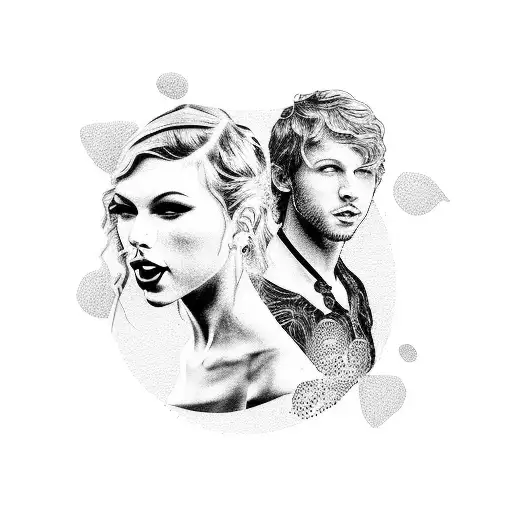 A Dotwork Tattoo Of Taylor Swift's Silhouette Surrounded By Pop Song Lyrics Written As Book Pages