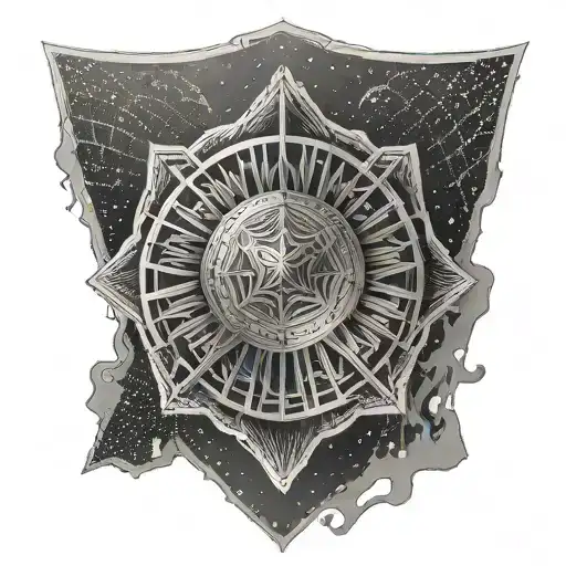 An Abstract Dotwork Design Of A Police Badge With Spiderweb Patterns