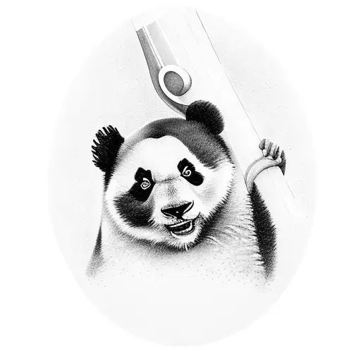 A Dotwork Tattoo Of A Panda Bear Playing A Traditional Jamaican Instrument