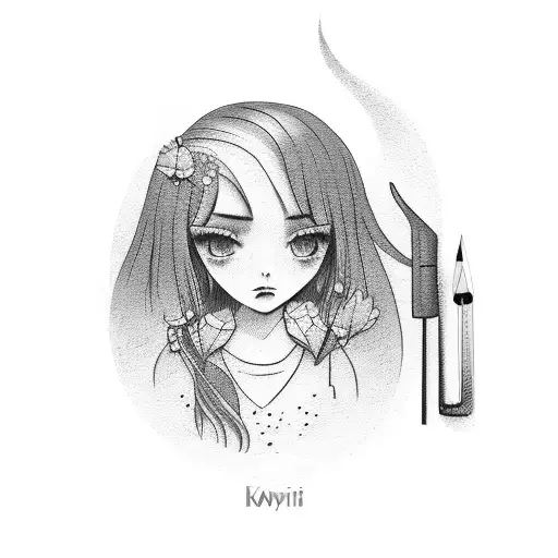 Kawai Brunette Girl With Green Eyes Holding A Little Spoon