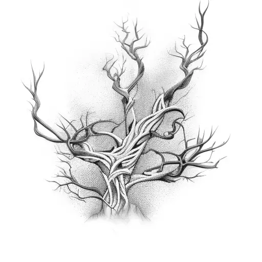 A Twisted And Contorted Tree With Branches That Resemble Skeletal Arms