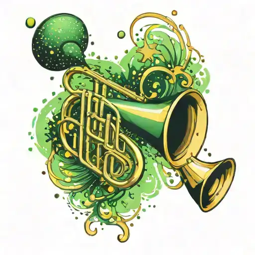 Gold Trombone With Green Fire Around It