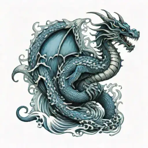 A Dragon Made Of Blue Water Waves Practicing Karate