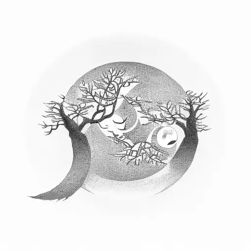 Yin And Yang Tree With Woman