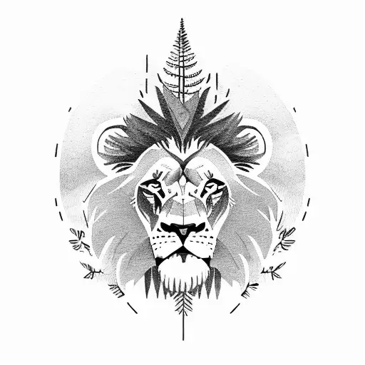 Lion Head In Forest And Mountain Background