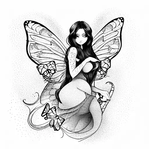 Curvy Fairy With Long Hair And Butterfly Wings
