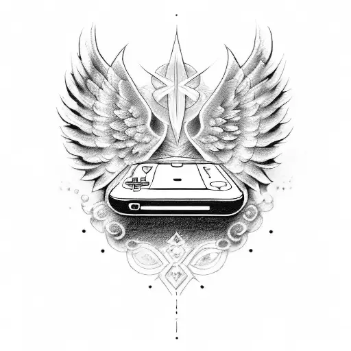 A Video Game Console With Angel Wings And A Halo