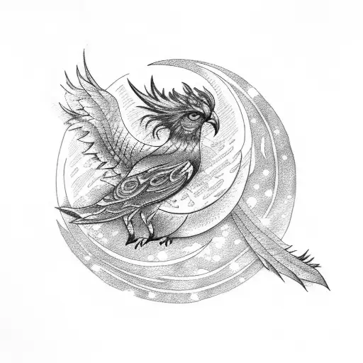 Phoenix Bird And Moon