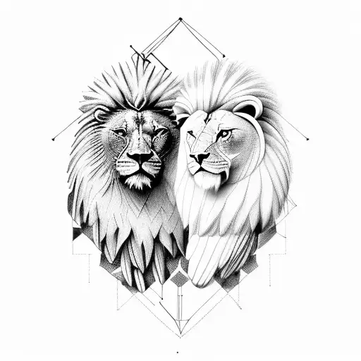 A Majestic Eagle And Lion Standing Side By Side In A Geometric Composition